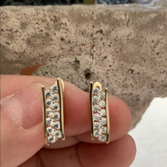 Elegant 14k Gold Plated and Silver Stud Earrings - Picture 3 of 5